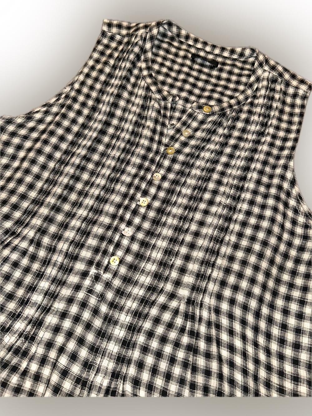 Quince 100% European Flax Linen Cream Black Gingham Sleeveless Shift Dress L - Picture 2 of 8